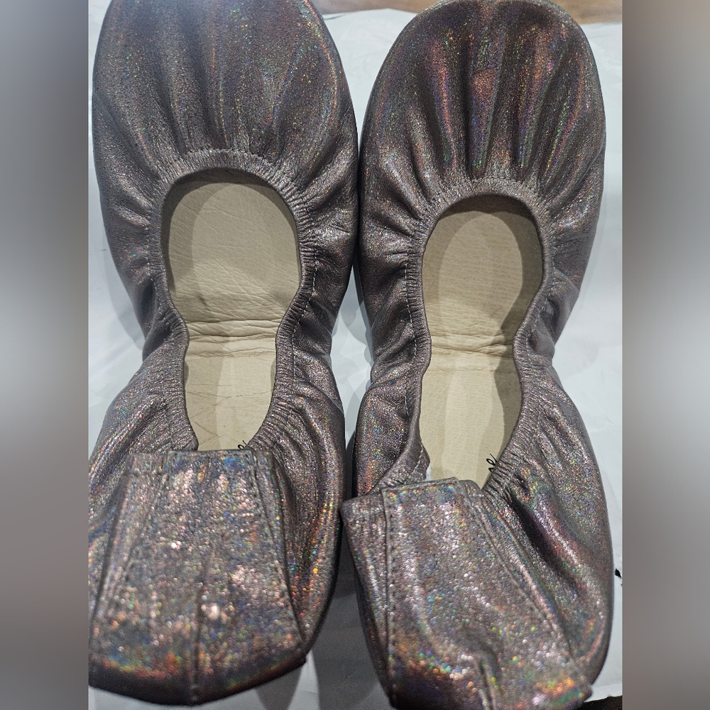 The Storehouse Flats foldable leather bronze rainbow iridescent